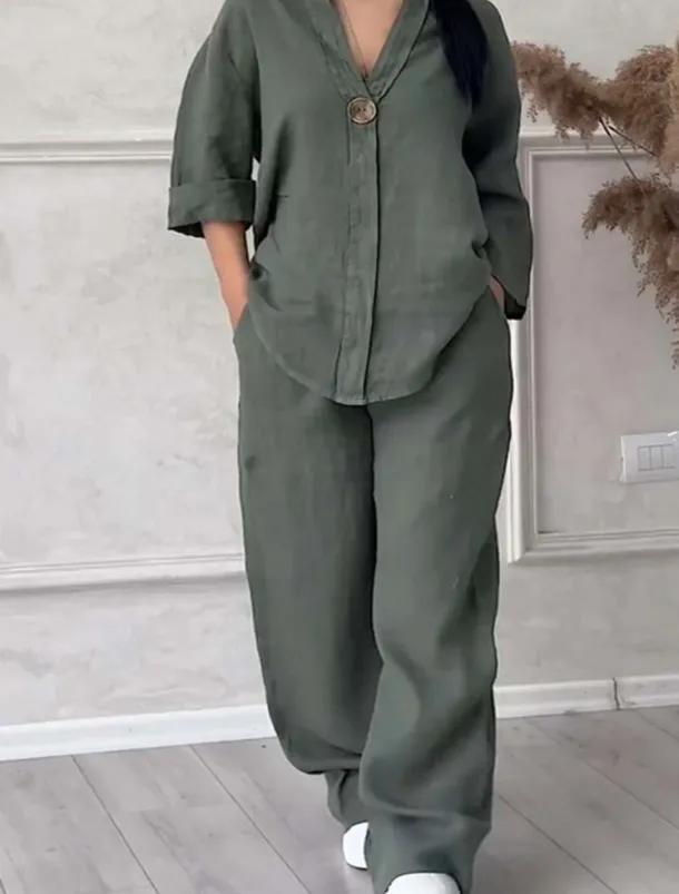 Women's 2 Pieces Set Elegant Fashion Streetwear Shirt Blouse Short Sleeve Shirt Collar Solid Color Outdoor Work Casual White Pink Army Green Summer Regular Fit