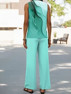Women's 2 Pieces Vacation Daily Pants Sets Sleeveless U Neck Ombre Graphic Casual Daily Pink Blue Green Summer Loose Fit
