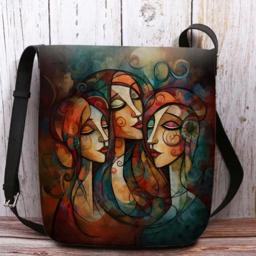 Women's Abstract Art Crossbody Bag – Colorful Cubist Print Shoulder Purse for Artists, Creative Professionals, and Casual Outings