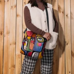 Women's Abstract Art Crossbody Bag – Colorful Cubist Print Shoulder Purse for Artists, Creative Professionals, and Casual Outings