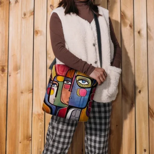 Women's Abstract Art Crossbody Bag – Colorful Cubist Print Shoulder Purse for Artists, Creative Professionals, and Casual Outings