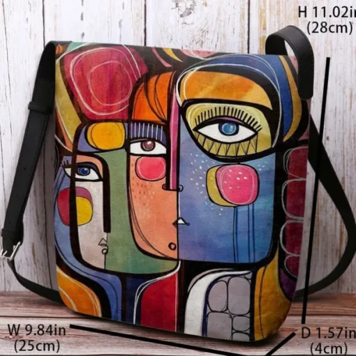 Women's Abstract Art Crossbody Bag – Colorful Cubist Print Shoulder Purse for Artists, Creative Professionals, and Casual Outings