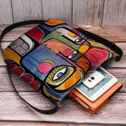 Women's Abstract Art Crossbody Bag – Colorful Cubist Print Shoulder Purse for Artists, Creative Professionals, and Casual Outings