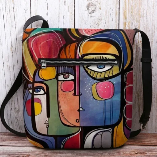Women's Abstract Art Crossbody Bag – Colorful Cubist Print Shoulder Purse for Artists, Creative Professionals, and Casual Outings