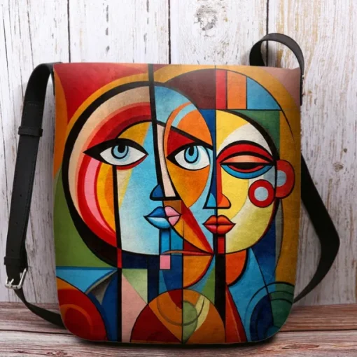 Women's Abstract Art Crossbody Bag – Colorful Cubist Print Shoulder Purse for Artists, Creative Professionals, and Casual Outings
