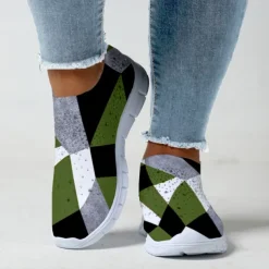 Women's Abstract Art Print Slip-On Sneakers - Breathable Flyknit Casual Shoes for Everyday Wear and Comfort