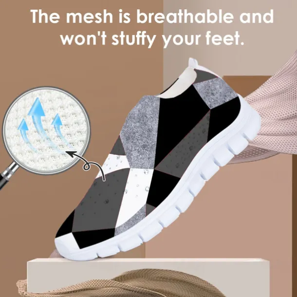 Women's Abstract Art Print Slip-On Sneakers - Breathable Flyknit Casual Shoes for Everyday Wear and Comfort