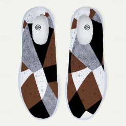 Women's Abstract Art Print Slip-On Sneakers - Breathable Flyknit Casual Shoes for Everyday Wear and Comfort