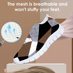 Women's Abstract Art Print Slip-On Sneakers - Breathable Flyknit Casual Shoes for Everyday Wear and Comfort