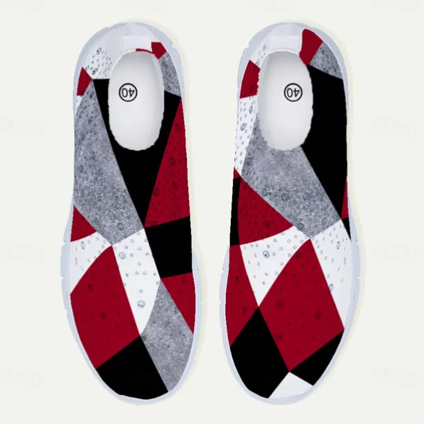 Women's Abstract Art Print Slip-On Sneakers - Breathable Flyknit Casual Shoes for Everyday Wear and Comfort