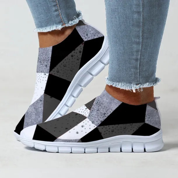 Women's Abstract Art Print Slip-On Sneakers - Breathable Flyknit Casual Shoes for Everyday Wear and Comfort