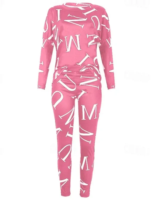 Women's Active Sports Shirt Pants Sets Pants Trousers Long Sleeve One Shoulder Letter Print Casual Daily Black White Pink Spring & Fall Regular Fit