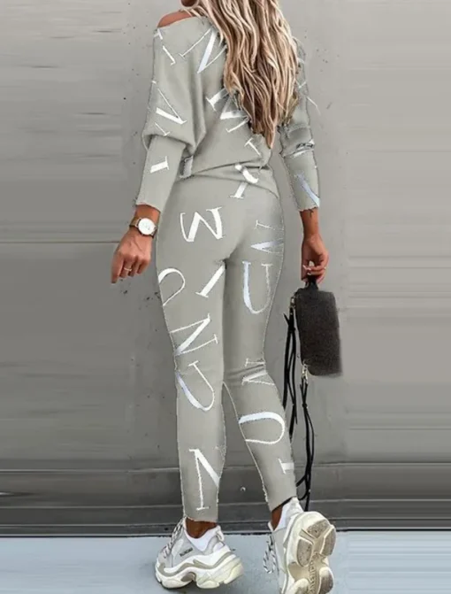 Women's Active Sports Shirt Pants Sets Pants Trousers Long Sleeve One Shoulder Letter Print Casual Daily Black White Pink Spring & Fall Regular Fit