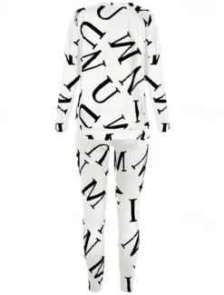 Women's Active Sports Shirt Pants Sets Pants Trousers Long Sleeve One Shoulder Letter Print Casual Daily Black White Pink Spring & Fall Regular Fit