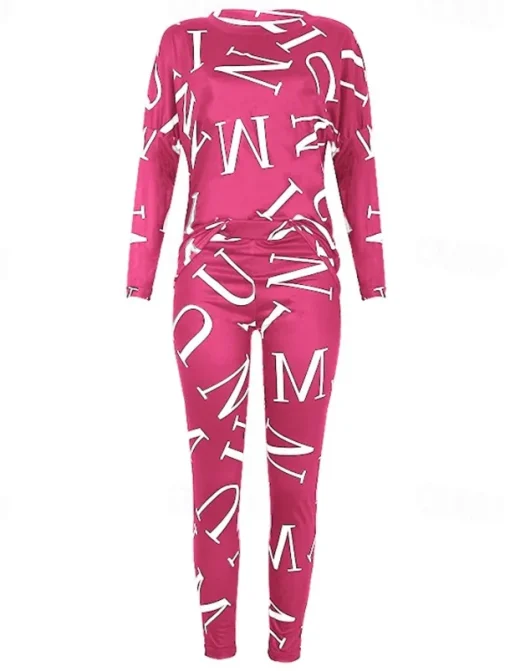 Women's Active Sports Shirt Pants Sets Pants Trousers Long Sleeve One Shoulder Letter Print Casual Daily Black White Pink Spring & Fall Regular Fit