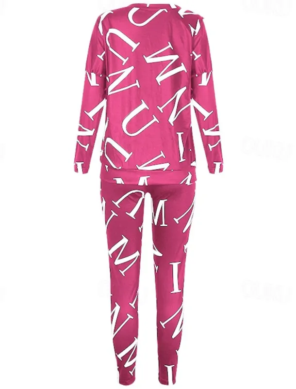 Women's Active Sports Shirt Pants Sets Pants Trousers Long Sleeve One Shoulder Letter Print Casual Daily Black White Pink Spring & Fall Regular Fit