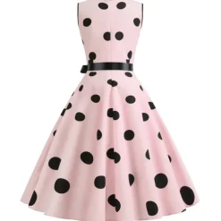 Women's A-Line Rockabilly Dress Polka Dots Swing Dress Flare Dress with Accessories Set 1950s Grease Outfits 60s Retro Vintage with Headband Chiffon Scarf Earrings Pearl Necklace Gloves