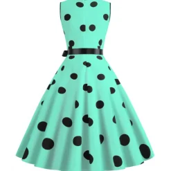 Women's A-Line Rockabilly Dress Polka Dots Swing Dress Flare Dress with Accessories Set 1950s Grease Outfits 60s Retro Vintage with Headband Chiffon Scarf Earrings Pearl Necklace Gloves