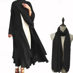 Women's Arabian Muslim Robe Coat Dress With Hat Cap Hijab Scarfs 2 Pieces Adults Religious Saudi Arabic Dress Abaya Hijab Khimar For Ramadan Dress