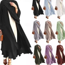 Women's Arabian Muslim Robe Coat Dress With Hat Cap Hijab Scarfs 2 Pieces Adults Religious Saudi Arabic Dress Abaya Hijab Khimar For Ramadan Dress