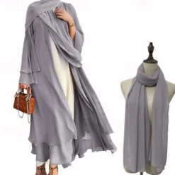 Women's Arabian Muslim Robe Coat Dress With Hat Cap Hijab Scarfs 2 Pieces Adults Religious Saudi Arabic Dress Abaya Hijab Khimar For Ramadan Dress