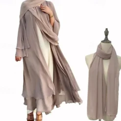 Women's Arabian Muslim Robe Coat Dress With Hat Cap Hijab Scarfs 2 Pieces Adults Religious Saudi Arabic Dress Abaya Hijab Khimar For Ramadan Dress