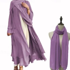 Women's Arabian Muslim Robe Coat Dress With Hat Cap Hijab Scarfs 2 Pieces Adults Religious Saudi Arabic Dress Abaya Hijab Khimar For Ramadan Dress
