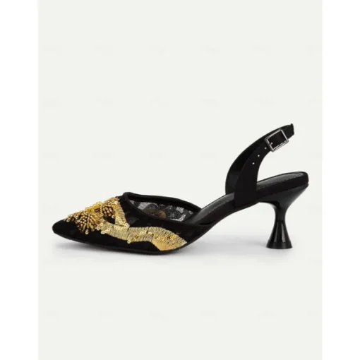 Women's Art Deco Sequin Mesh Slingback Heels – 1920s-Inspired Pointed Toe Party Shoes for Weddings, Evening Events & Gatsby Costumes