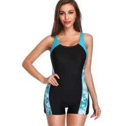 Women's Athletic Swimwear One Piece Swimsuit Racerback Boyleg Swimsuit Surfing Racing Athletic Patchwork Swimwear Chlorine resistance Breathable Quick Dry Terylene Beach Wear