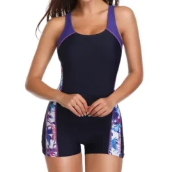 Women's Athletic Swimwear One Piece Swimsuit Racerback Boyleg Swimsuit Surfing Racing Athletic Patchwork Swimwear Chlorine resistance Breathable Quick Dry Terylene Beach Wear