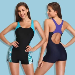 Women's Athletic Swimwear One Piece Swimsuit Racerback Boyleg Swimsuit Surfing Racing Athletic Patchwork Swimwear Chlorine resistance Breathable Quick Dry Terylene Beach Wear