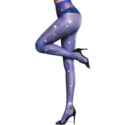 Women's Back Seam High Waist Tights Sparkle Rhinestone Fishnets Party Rhinestone Mesh Stockings Disco Club Party