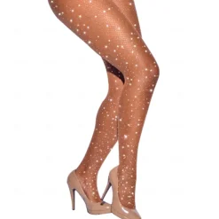 Women's Back Seam High Waist Tights Sparkle Rhinestone Fishnets Party Rhinestone Mesh Stockings Disco Club Party
