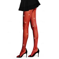 Women's Back Seam High Waist Tights Sparkle Rhinestone Fishnets Party Rhinestone Mesh Stockings Disco Club Party