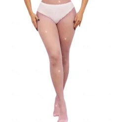 Women's Back Seam High Waist Tights Sparkle Rhinestone Fishnets Party Rhinestone Mesh Stockings Disco Club Party