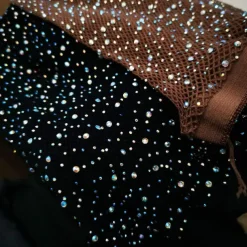 Women's Back Seam High Waist Tights Sparkle Rhinestone Fishnets Party Rhinestone Mesh Stockings Disco Club Party
