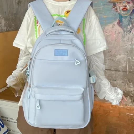 Women's Backpack School Bag Bookbag School Daily Solid Color Nylon Large Capacity Breathable Durable Zipper Black Yellow Blue