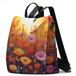 Women's Backpack School Bag Bookbag School Outdoor Daily Floral Print Flower Polyester Large Capacity Waterproof Multi Carry Zipper Print Yellow Red