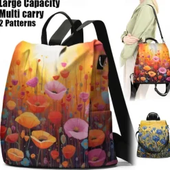 Women's Backpack School Bag Bookbag School Outdoor Daily Floral Print Flower Polyester Large Capacity Waterproof Multi Carry Zipper Print Yellow Red