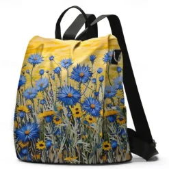 Women's Backpack School Bag Bookbag School Outdoor Daily Floral Print Flower Polyester Large Capacity Waterproof Multi Carry Zipper Print Yellow Red