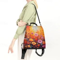 Women's Backpack School Bag Bookbag School Outdoor Daily Floral Print Flower Polyester Large Capacity Waterproof Multi Carry Zipper Print Yellow Red