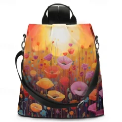 Women's Backpack School Bag Bookbag School Outdoor Daily Floral Print Flower Polyester Large Capacity Waterproof Multi Carry Zipper Print Yellow Red