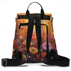 Women's Backpack School Bag Bookbag School Outdoor Daily Floral Print Flower Polyester Large Capacity Waterproof Multi Carry Zipper Print Yellow Red