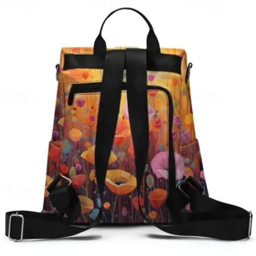 Women's Backpack School Bag Bookbag School Outdoor Daily Floral Print Flower Polyester Large Capacity Waterproof Multi Carry Zipper Print Yellow Red