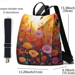Women's Backpack School Bag Bookbag School Outdoor Daily Floral Print Flower Polyester Large Capacity Waterproof Multi Carry Zipper Print Yellow Red