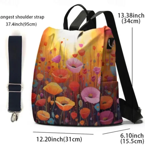 Women's Backpack School Bag Bookbag School Outdoor Daily Floral Print Flower Polyester Large Capacity Waterproof Multi Carry Zipper Print Yellow Red
