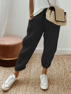 Women's Baggy Pants Solid Comfort Full Length Drawstring Side Pockets Baggy Comfort Inelastic Casual Daily Black White Blue Green Summer Spring Fall Regular Fit
