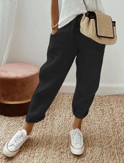Women's Baggy Pants Solid Comfort Full Length Drawstring Side Pockets Baggy Comfort Inelastic Casual Daily Black White Blue Green Summer Spring Fall Regular Fit