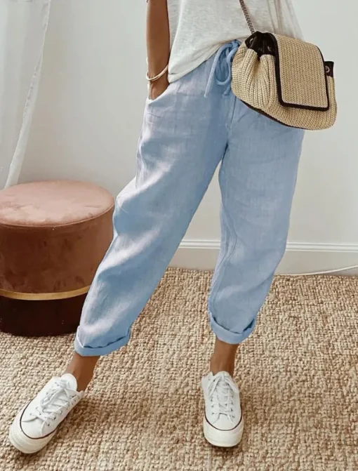 Women's Baggy Pants Solid Comfort Full Length Drawstring Side Pockets Baggy Comfort Inelastic Casual Daily Black White Blue Green Summer Spring Fall Regular Fit