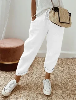 Women's Baggy Pants Solid Comfort Full Length Drawstring Side Pockets Baggy Comfort Inelastic Casual Daily Black White Blue Green Summer Spring Fall Regular Fit